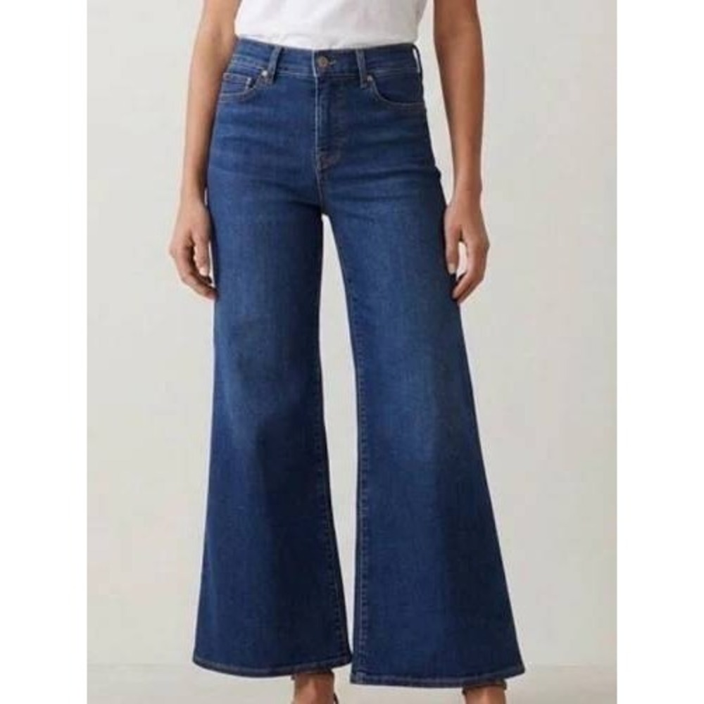 Frame Le Palazzo Crop Jeans Womens‎ 30 Blue Temple High Rise Wide Leg LPPC793